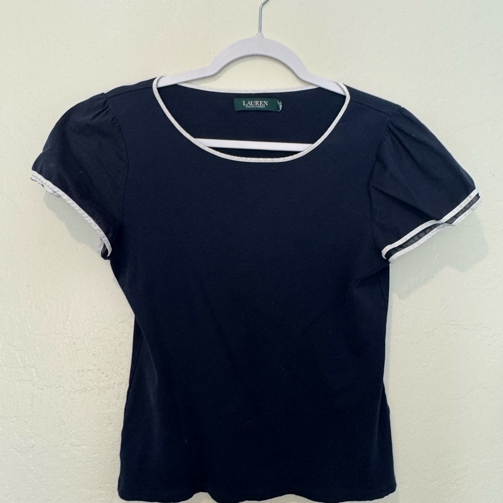 Lauren Ralph Lauren Dark Blue Top with White Accents